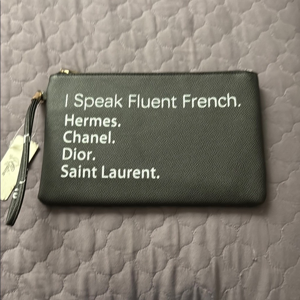 Stylish Dark Brown Pouch with White Text